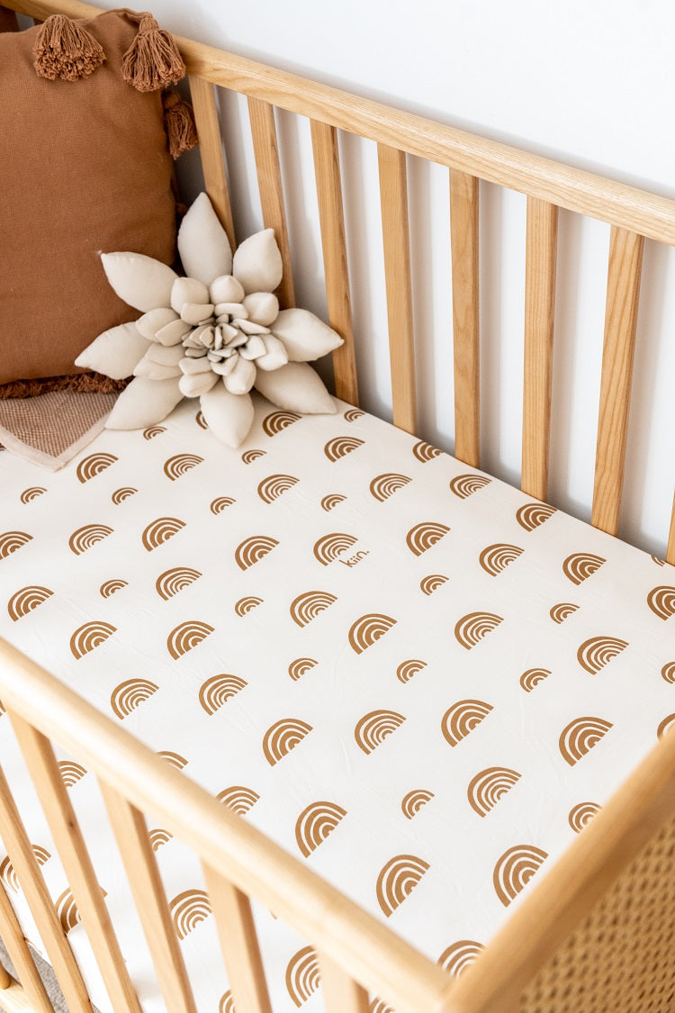 Kiin Organic Bamboo Cotton Cot Sheet - Rainbow Ivory & Umber