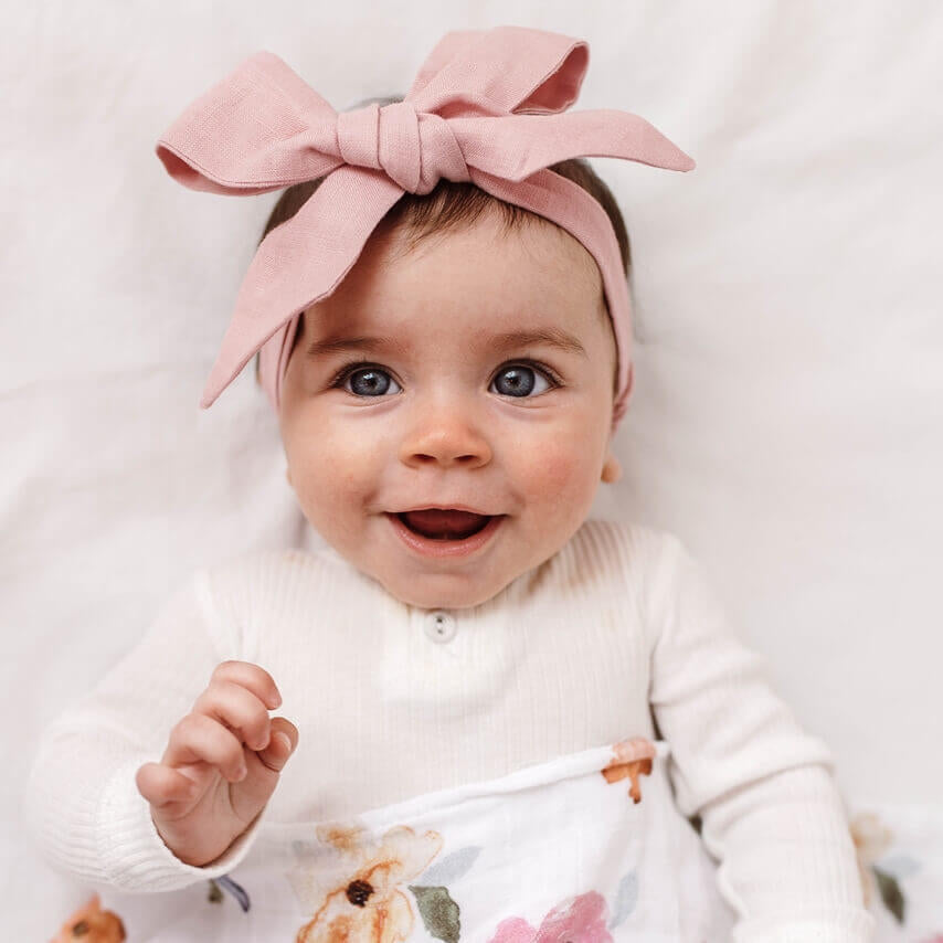 Snuggle Hunny Linen Bow Pre-Tied Headband - Dusty Pink