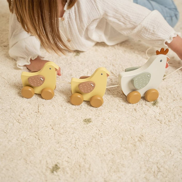 Little Farm Pull Along Wooden Chickens