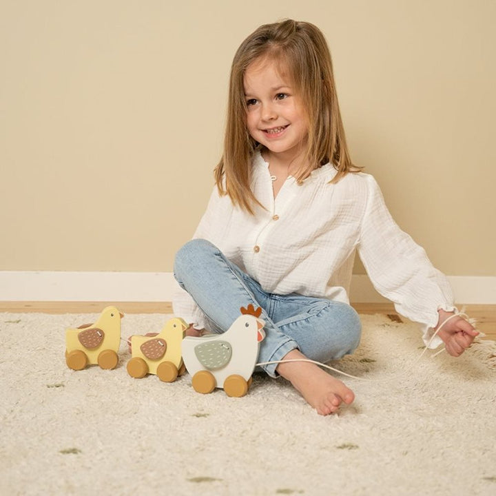 Little Farm Pull Along Wooden Chickens