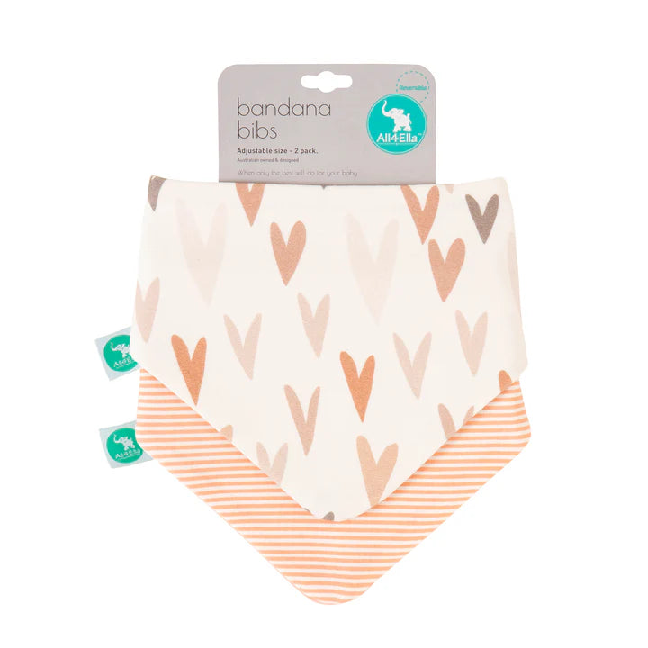All4Ella Reversible Bandana Bibs 2 Pack -  Hearts