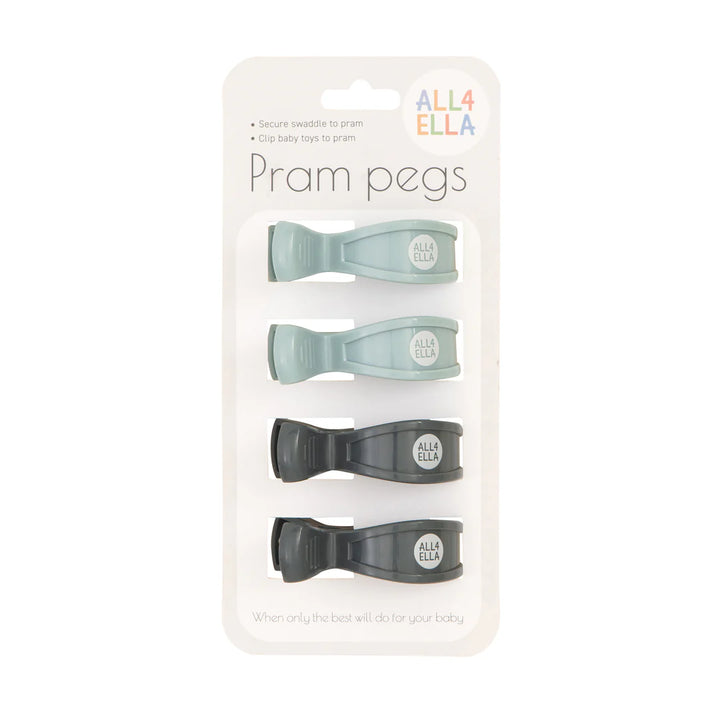 All4Ella Pram Pegs 4 Pack - Steel Blue & Charcoal