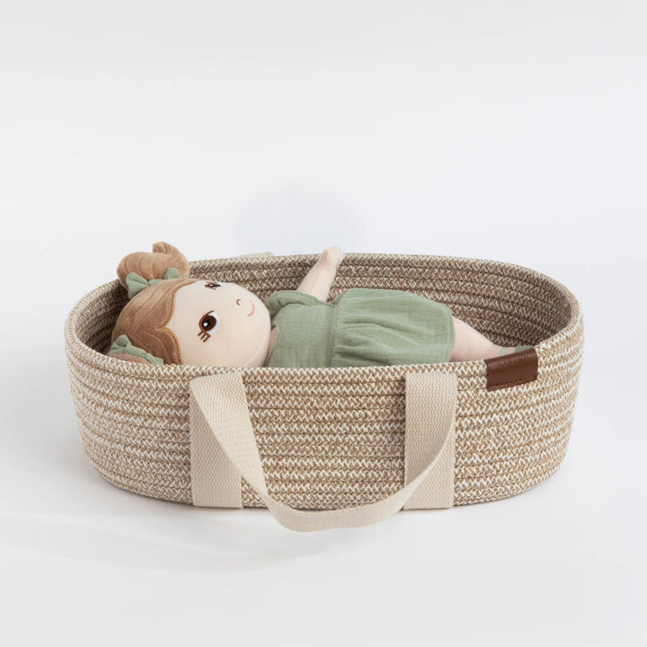 Doll Cotton Rope Moses Basket & Bedding Set - Blush
