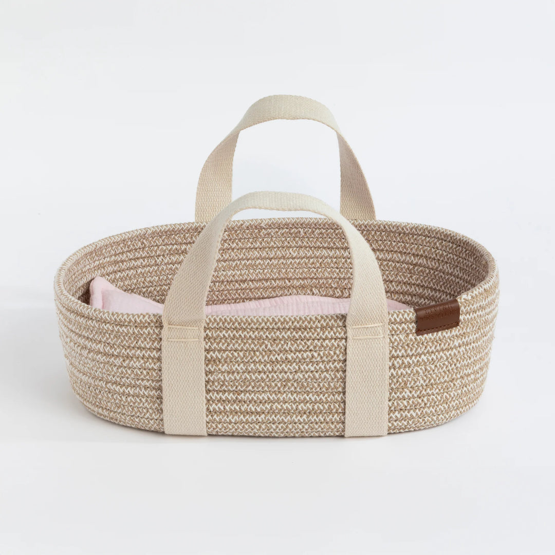 Doll Cotton Rope Moses Basket & Bedding Set - Blush