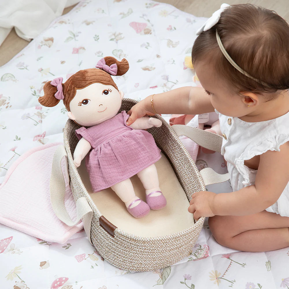 Doll Cotton Rope Moses Basket & Bedding Set - Blush