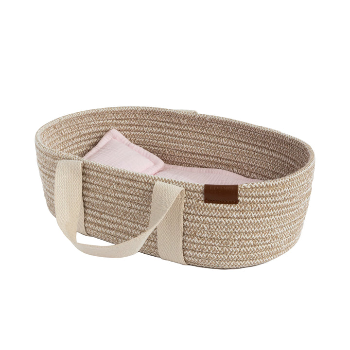 Doll Cotton Rope Moses Basket & Bedding Set - Blush