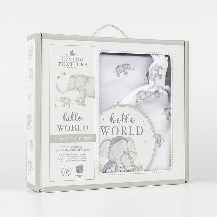 Hello World Baby Jersey Wrap Gift Set - Watercolour Elephant