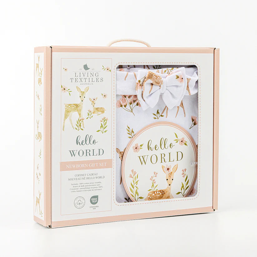 Hello World Baby Jersey Wrap Gift Set - Sophia's Garden White