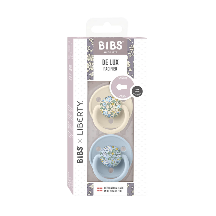 BIBS x Liberty Round De Lux Silicone Dummies 2 Pack (ONE SIZE 0-3 Years)