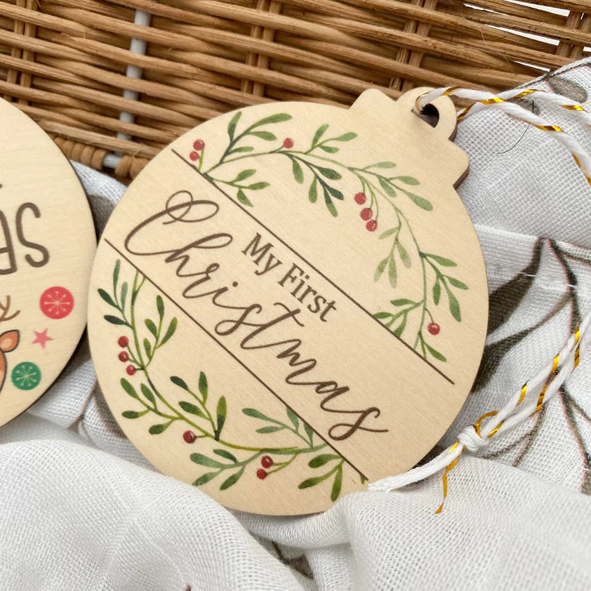 My First Christmas Coloured Timber Hanging Baubles