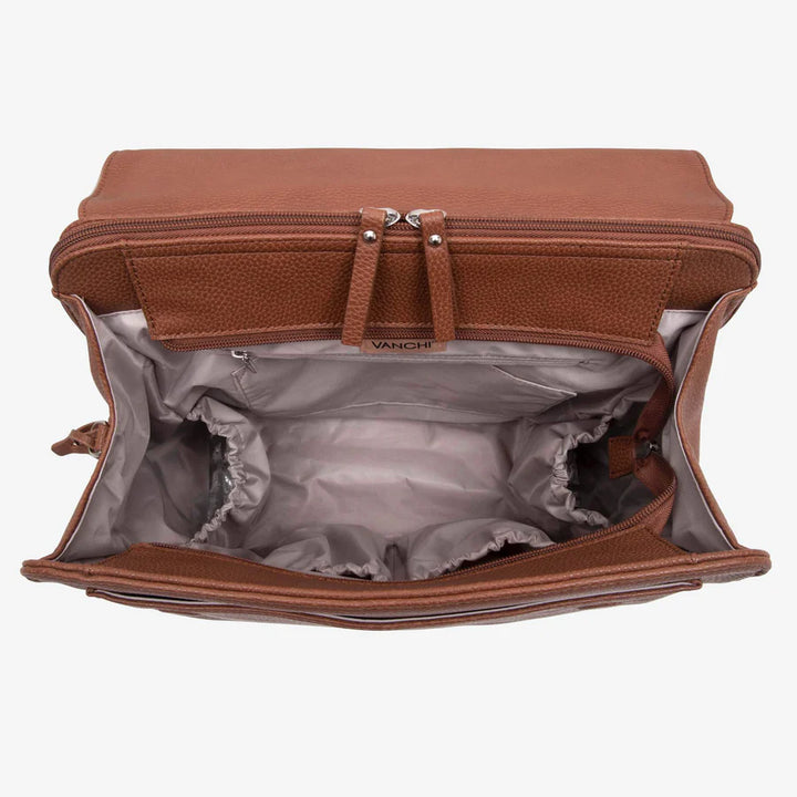 Vanchi Vegan Leather Emmy Backpack Nappy Bag - Pebbled Tan