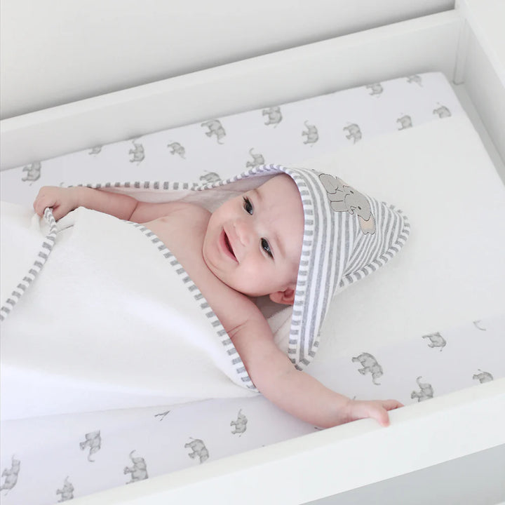 Cotton Hooded Towel - Watercolour Elephant