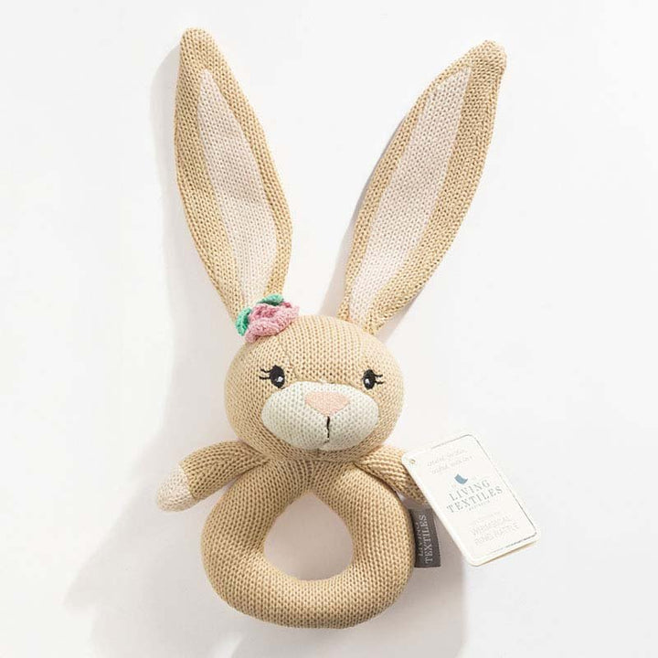 Cotton Knit Ring Rattle & Silicone Teether - Amelia the Bunny