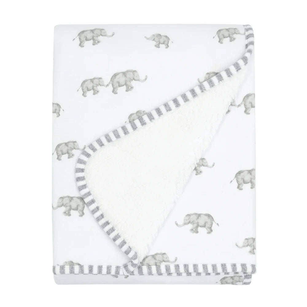 Jersey/Sherpa Pram Blanket - Watercolour Elephant