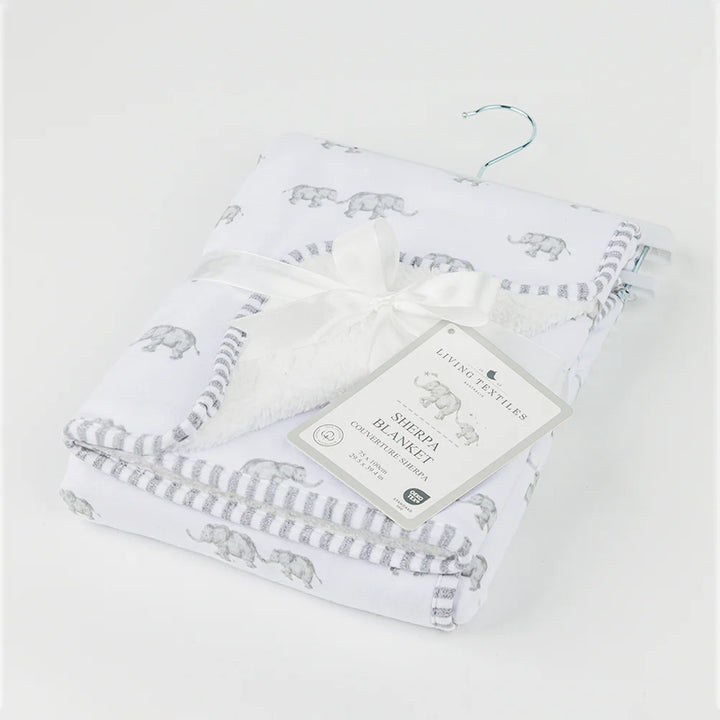 Jersey/Sherpa Pram Blanket - Watercolour Elephant