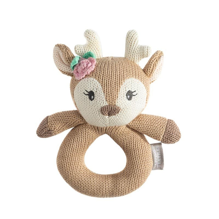 Cotton Knit Ring Rattle & Silicone Teether - Ava the Fawn