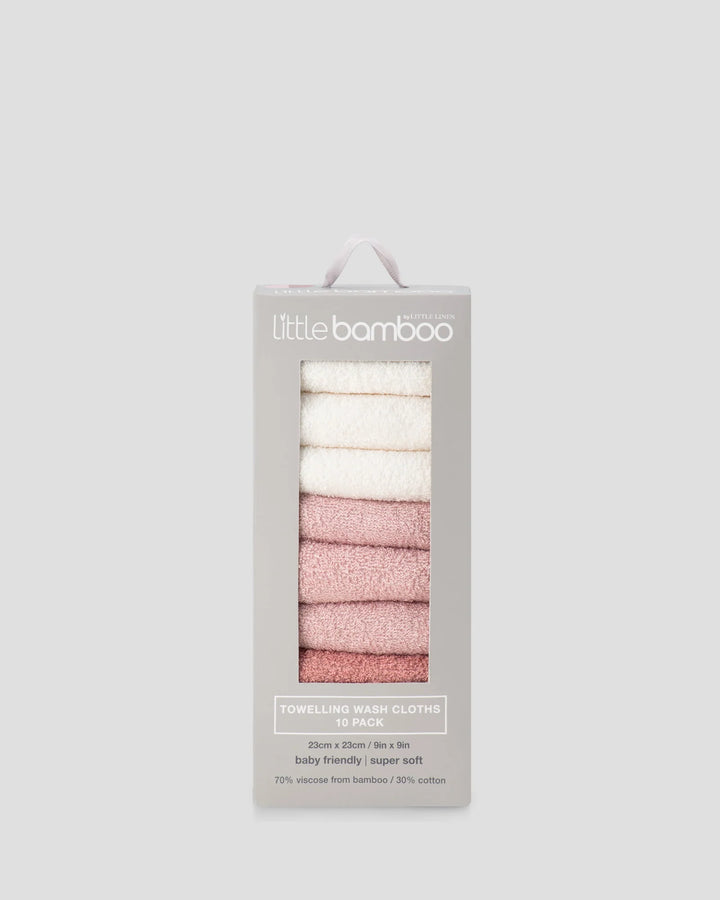 Little Bamboo Baby Toweling Washer 10 Pack - Dusty Rose