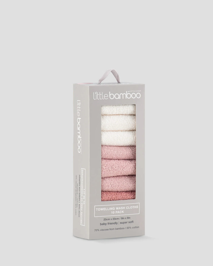 Little Bamboo Baby Toweling Washer 10 Pack - Dusty Rose
