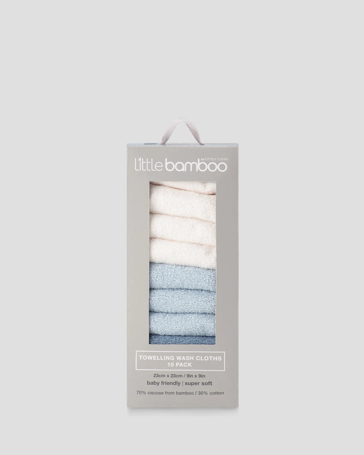 Little Bamboo Baby Toweling Washer 10 Pack - Retro Blue