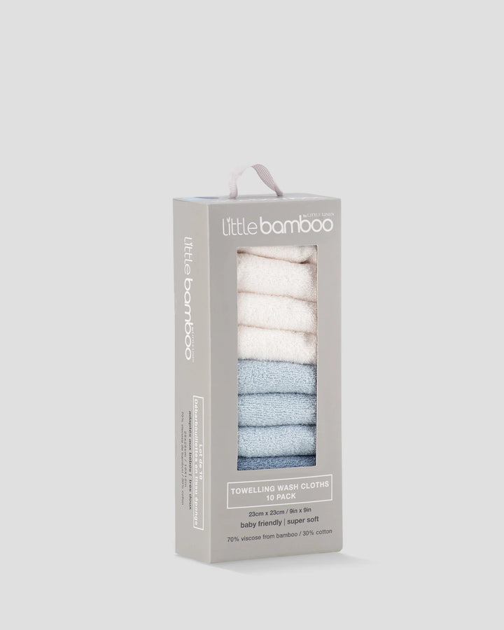 Little Bamboo Baby Toweling Washer 10 Pack - Retro Blue
