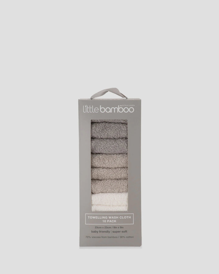 Little Bamboo Baby Toweling Washer 10 Pack - Stone Grey