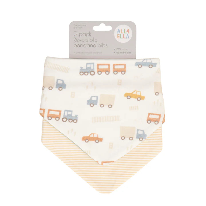 All4Ella Reversible Bandana Bibs 2 Pack -  Trucks