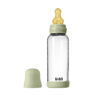 NEW BIBS Baby Glass Bottle Complete Set 240ml | Sage