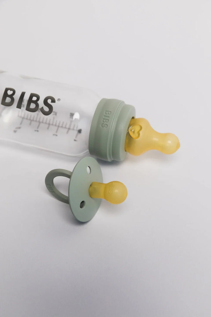 NEW BIBS Baby Glass Bottle Complete Set 240ml | Sage