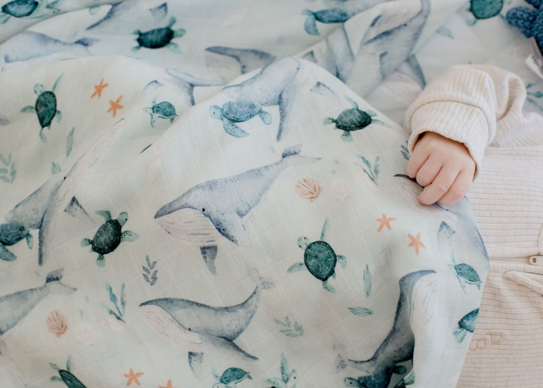 Bambella Bamboo Cotton Muslin Swaddle Wrap - Turtle Bay