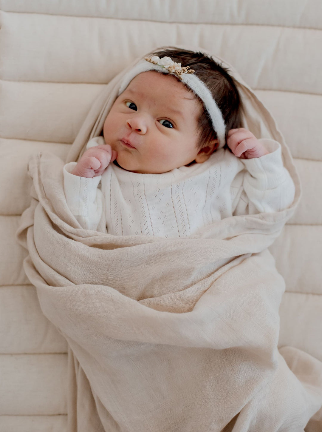 Bambella Bamboo Cotton Muslin Swaddle Wrap - Vanilla