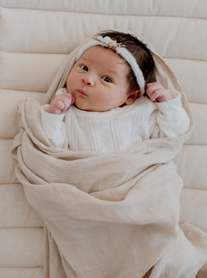 Bambella Bamboo Cotton Muslin Swaddle Wrap - Vanilla