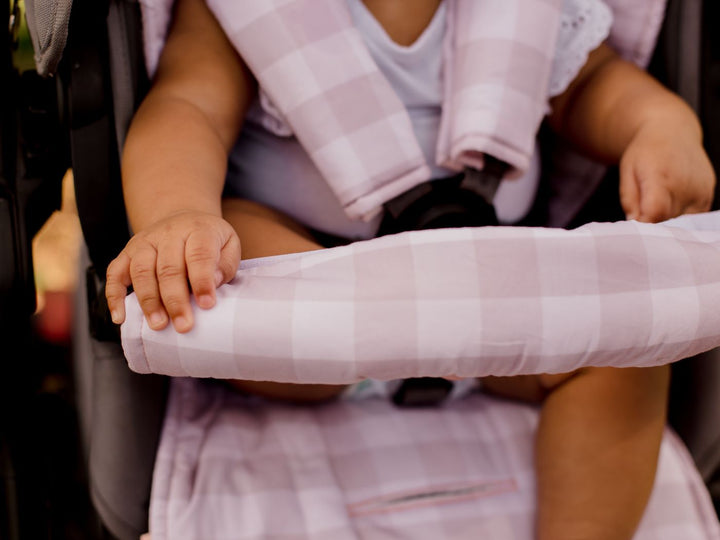 Bambella Designs Pram Bar Cover | Blush Gingham