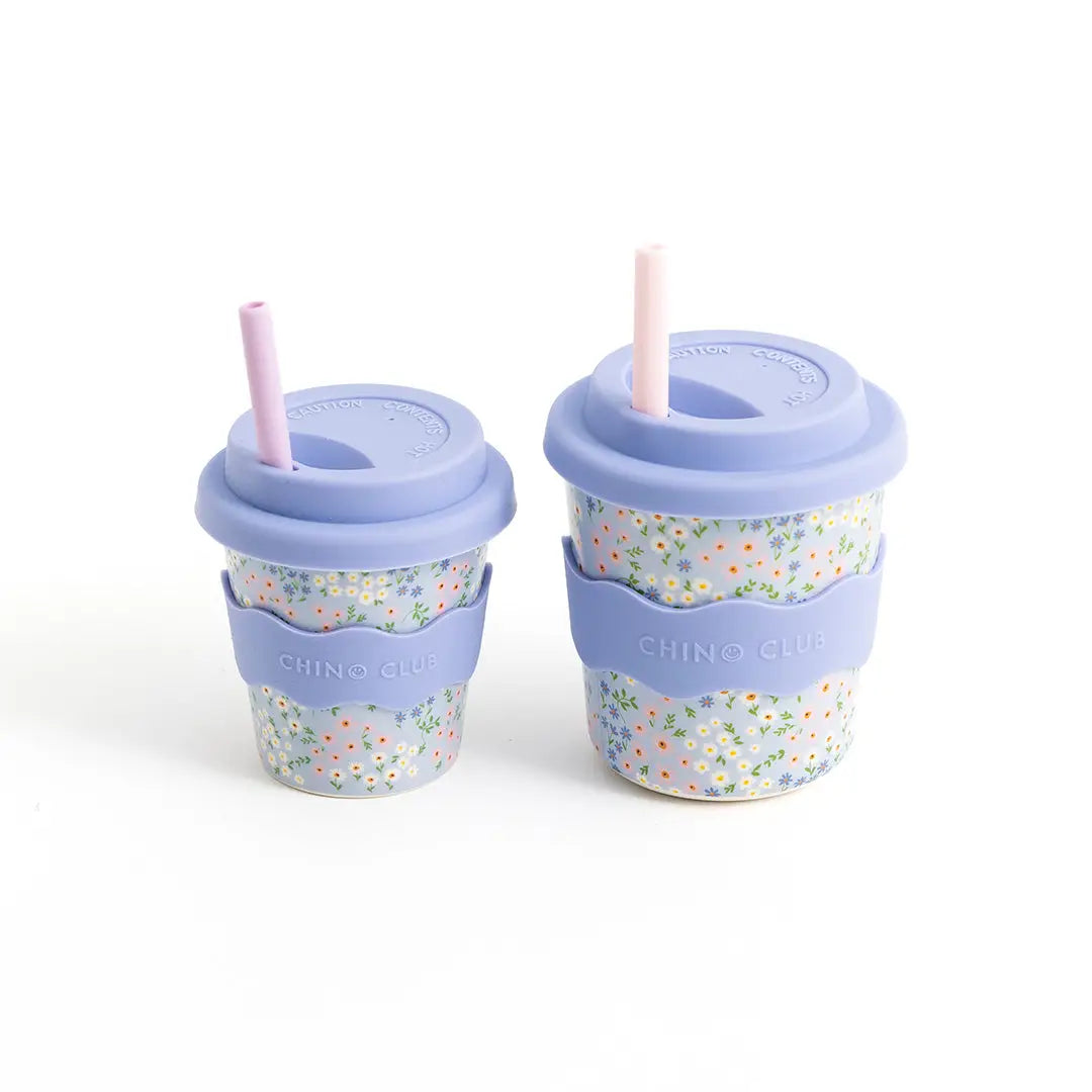 Blue Floral Kids Keep Cup 240ml + Straw