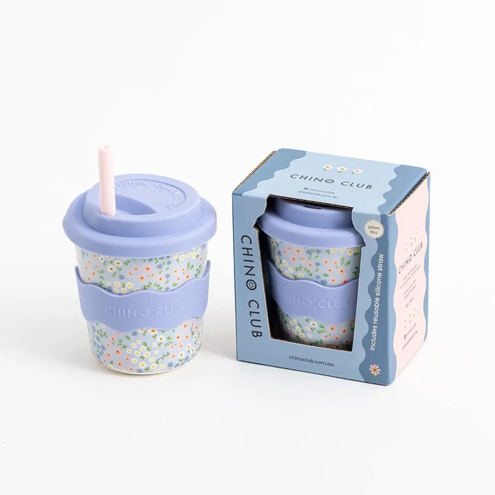 Blue Floral Kids Keep Cup 240ml + Straw