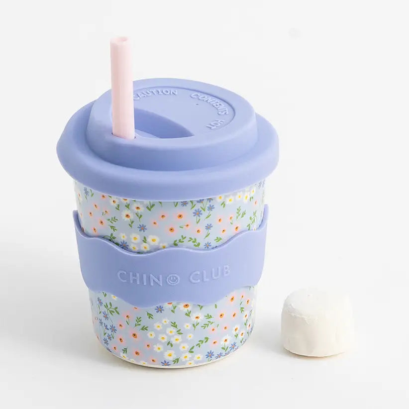 Blue Floral Kids Keep Cup 240ml + Straw
