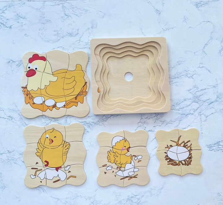 Timber Chicken & Egg Life Cycle 4 Layer Puzzle