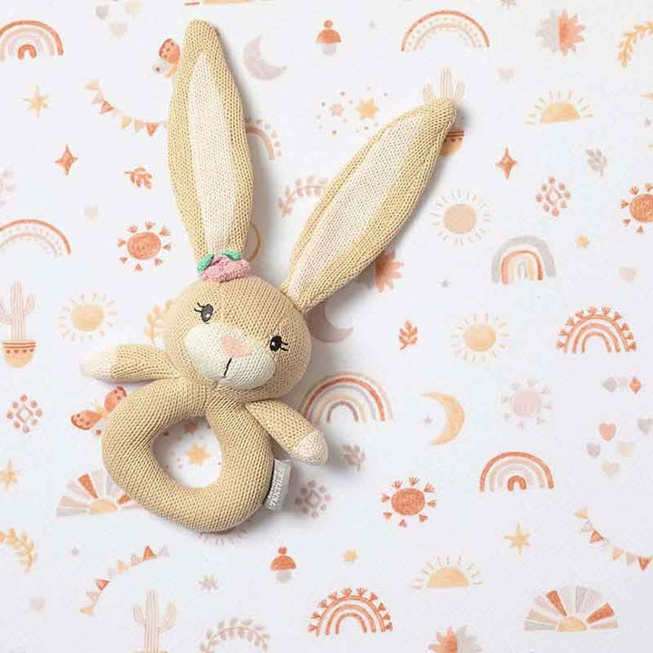 Cotton Knit Ring Rattle & Silicone Teether - Amelia the Bunny