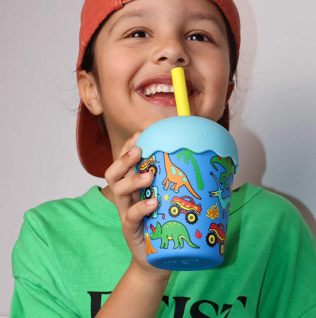 Mini Stainless Steel Smoothie Cup & Straw 200ml - Dinotrucks