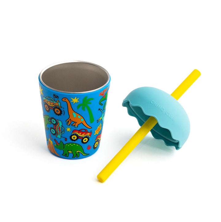 Mini Stainless Steel Smoothie Cup & Straw 200ml - Dinotrucks