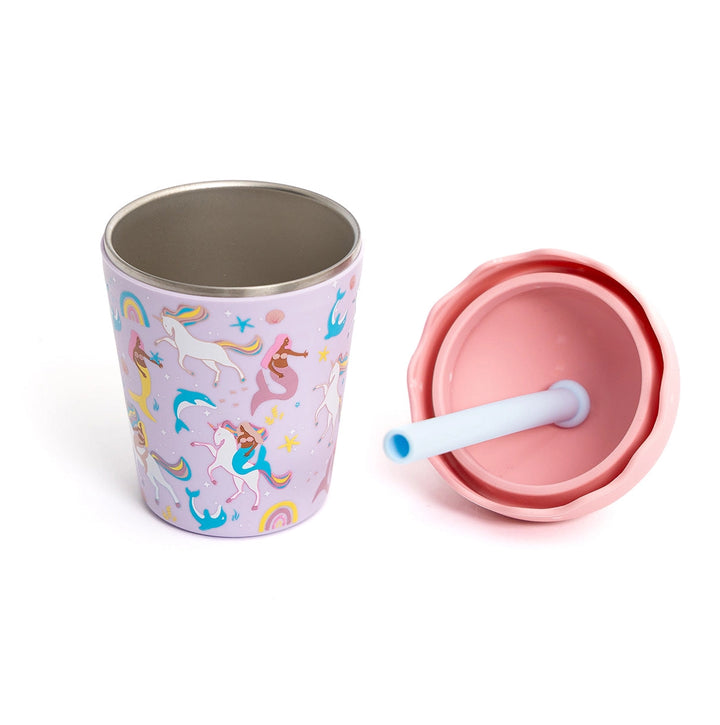 Mini Stainless Steel Smoothie Cup & Straw 200ml - Mermaids and Unicorns