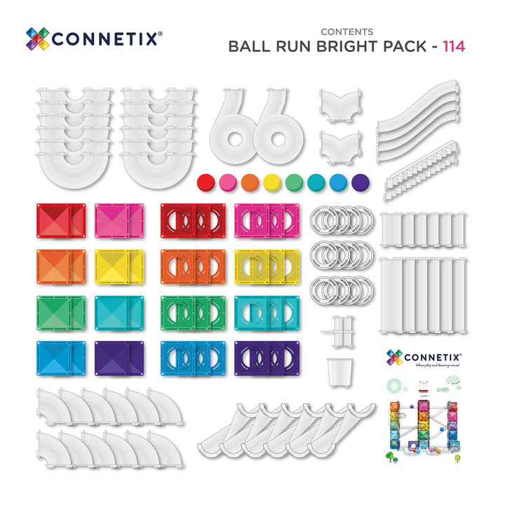 Connetix Magnetic Tiles Ball Run Bright Pack 114 Pieces