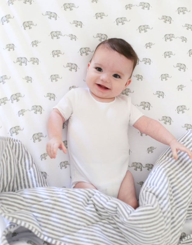 Cot Fitted Sheets 2 Pack - Watercolour Elephant & Grey Stripes