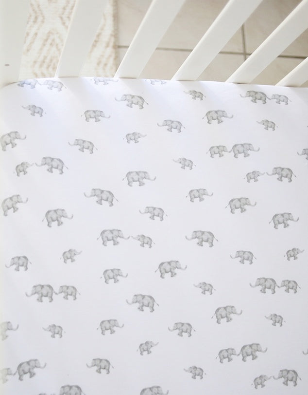Cot Fitted Sheets 2 Pack - Watercolour Elephant & Grey Stripes