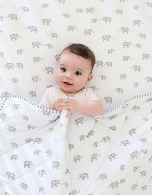 Cot Fitted Sheets 2 Pack - Watercolour Elephant & Grey Stripes