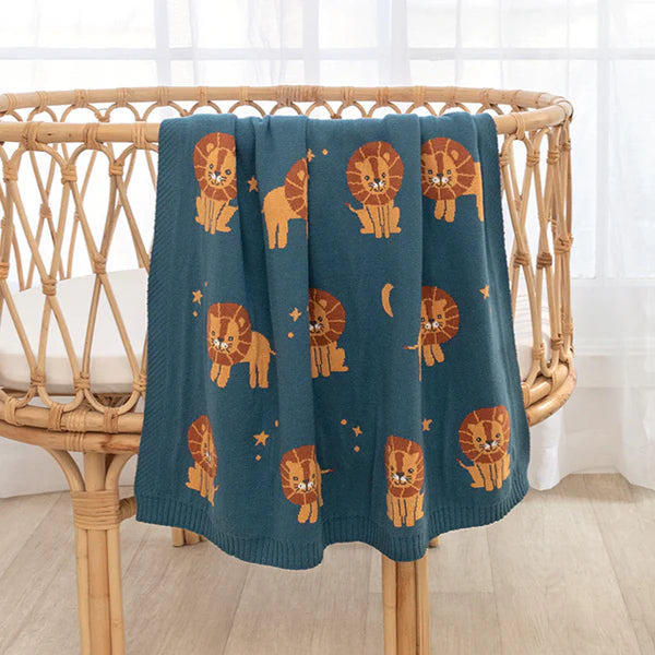 Cotton Knit Baby Blanket - Lion