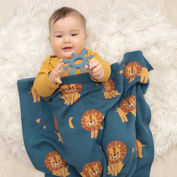Cotton Knit Baby Blanket - Lion