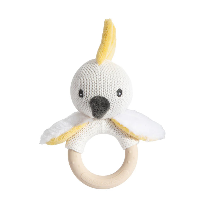 Cotton Knit Ring Rattle & Silicone Teether - Cockatoo