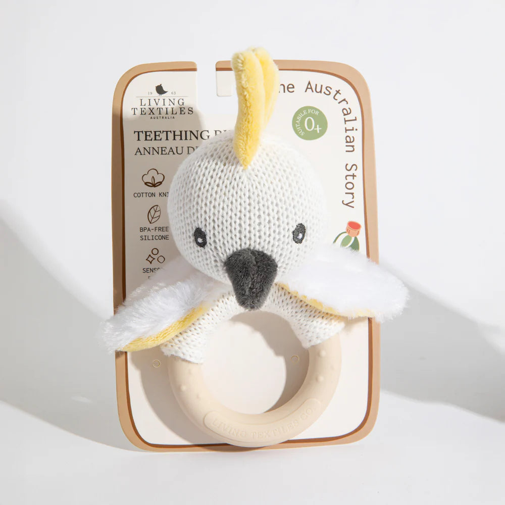 Cotton Knit Ring Rattle & Silicone Teether - Cockatoo