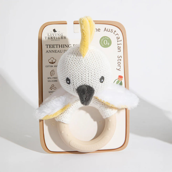 Cotton Knit Ring Rattle & Silicone Teether - Cockatoo