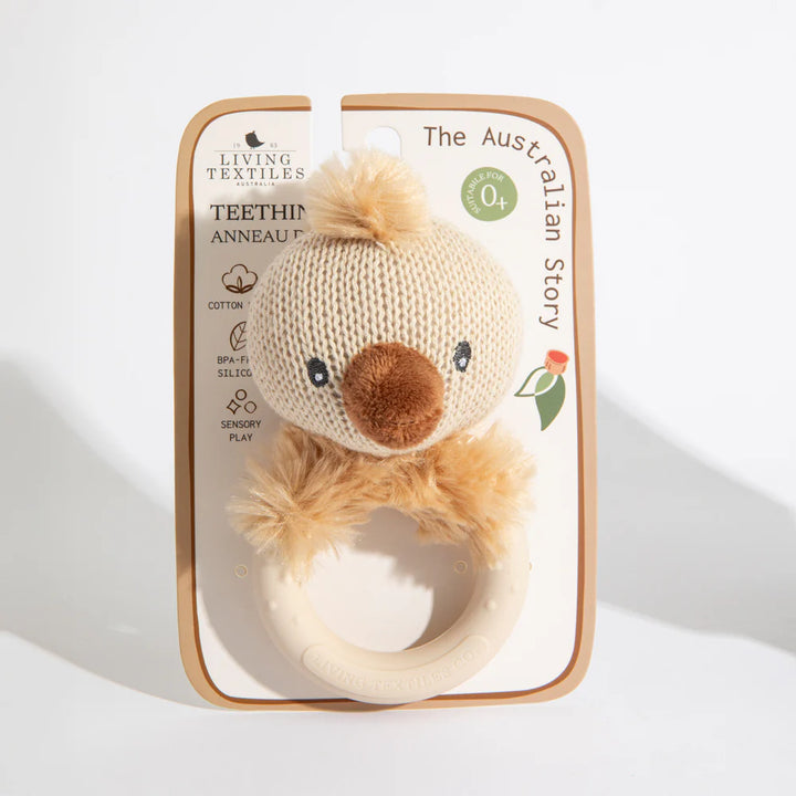 Cotton Knit Ring Rattle & Silicone Teether - Emu